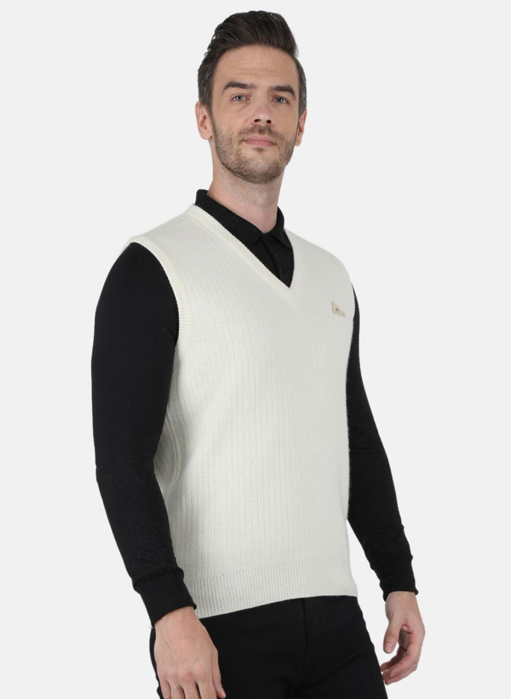 Men White Solid Sweater