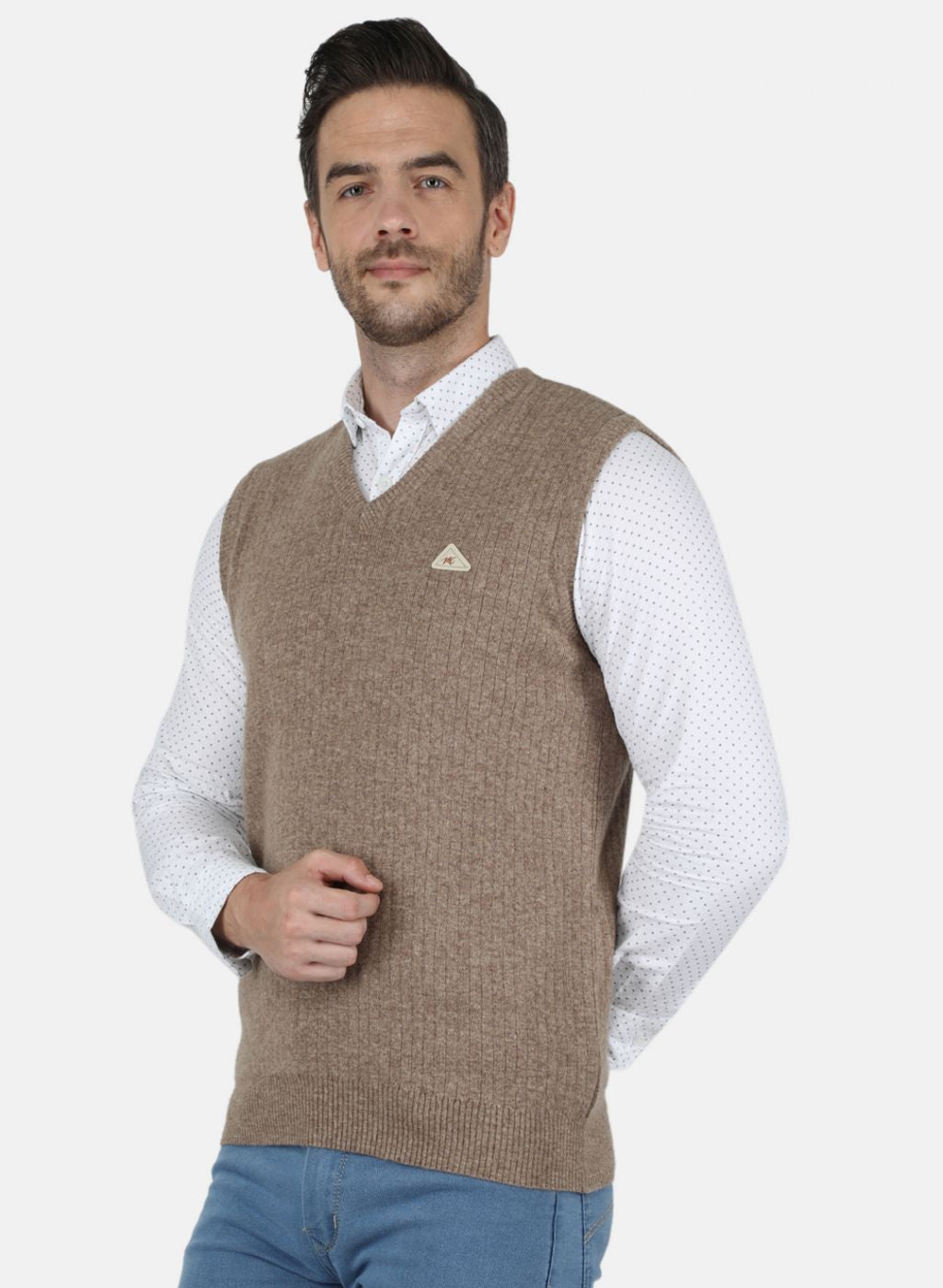 Men Beige Solid Sweater