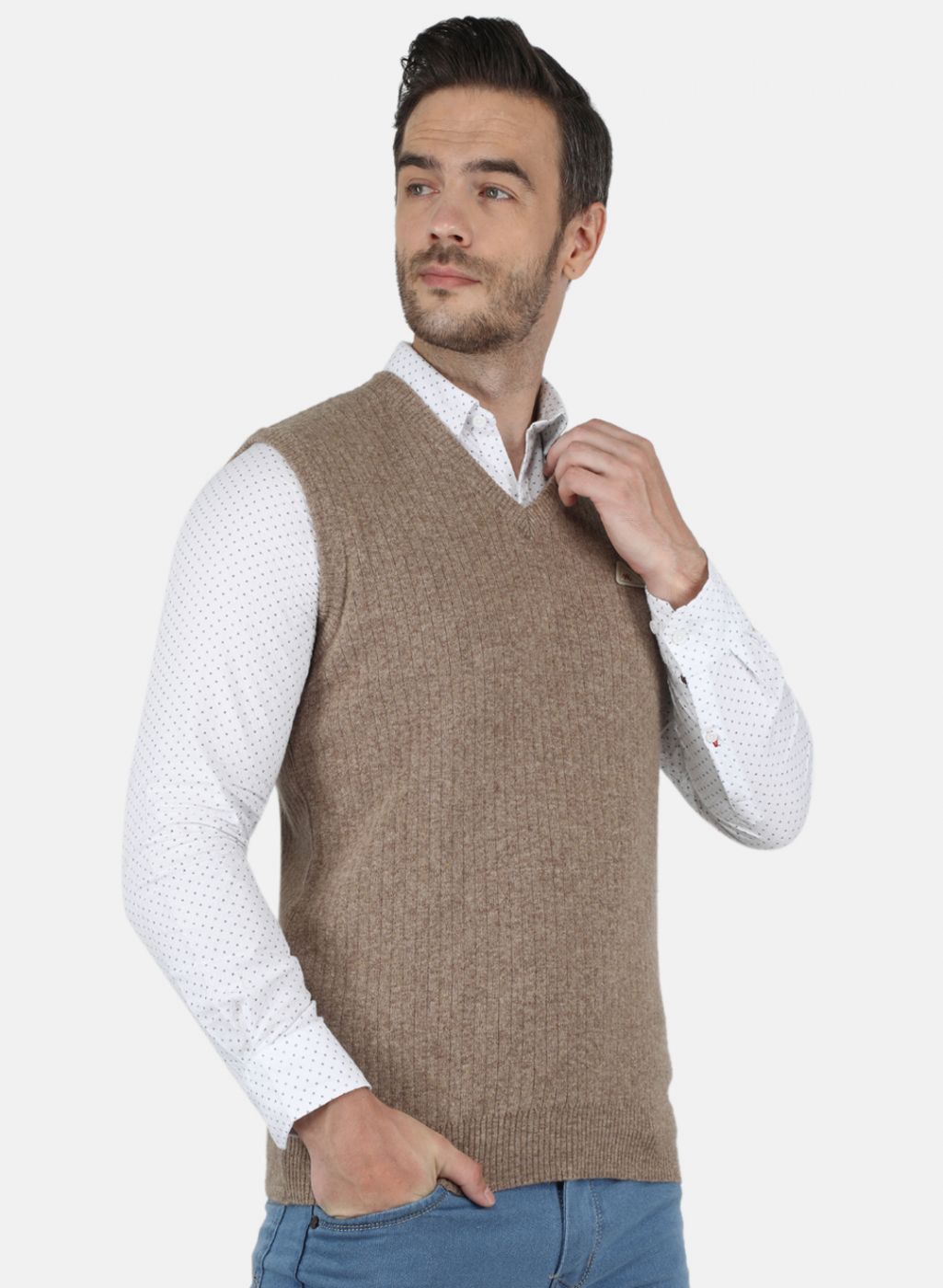 Men Beige Solid Sweater