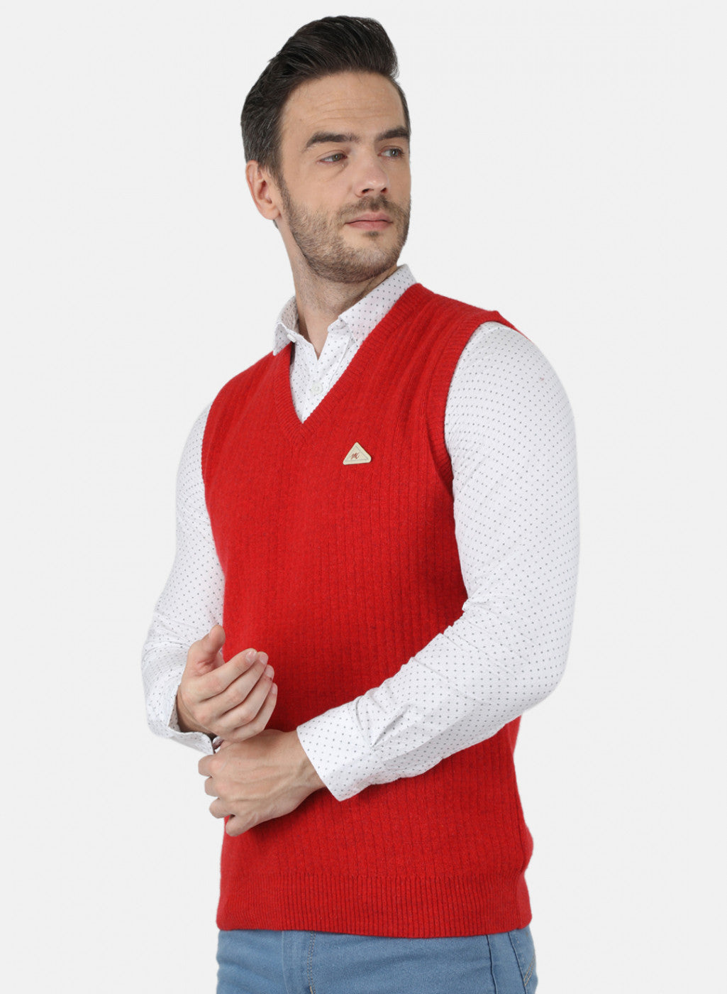 Men Red Solid Sweater