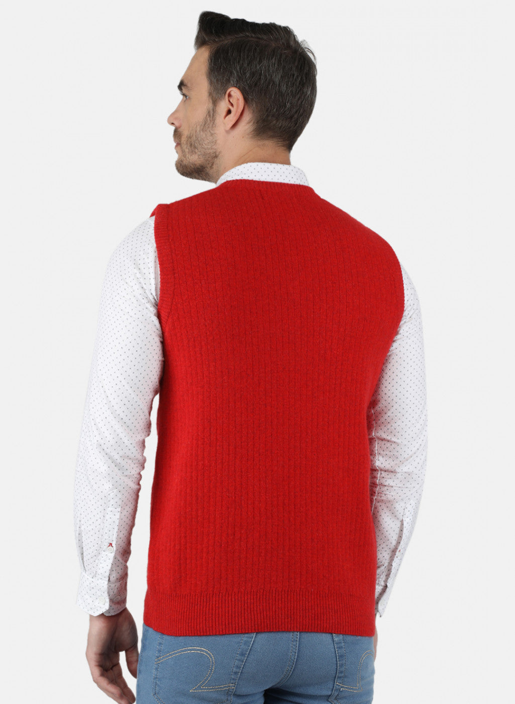 Men Red Solid Sweater