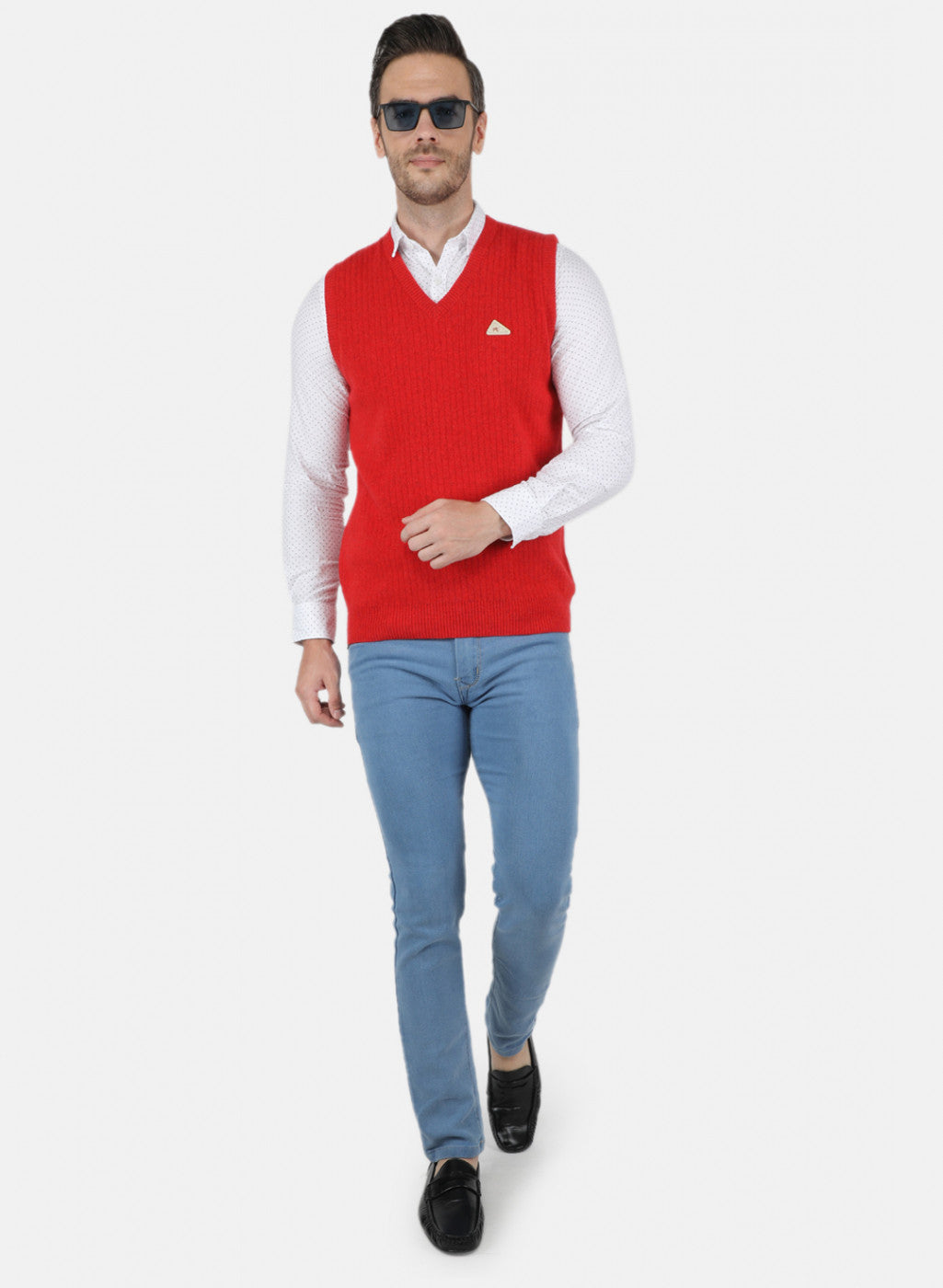 Men Red Solid Sweater