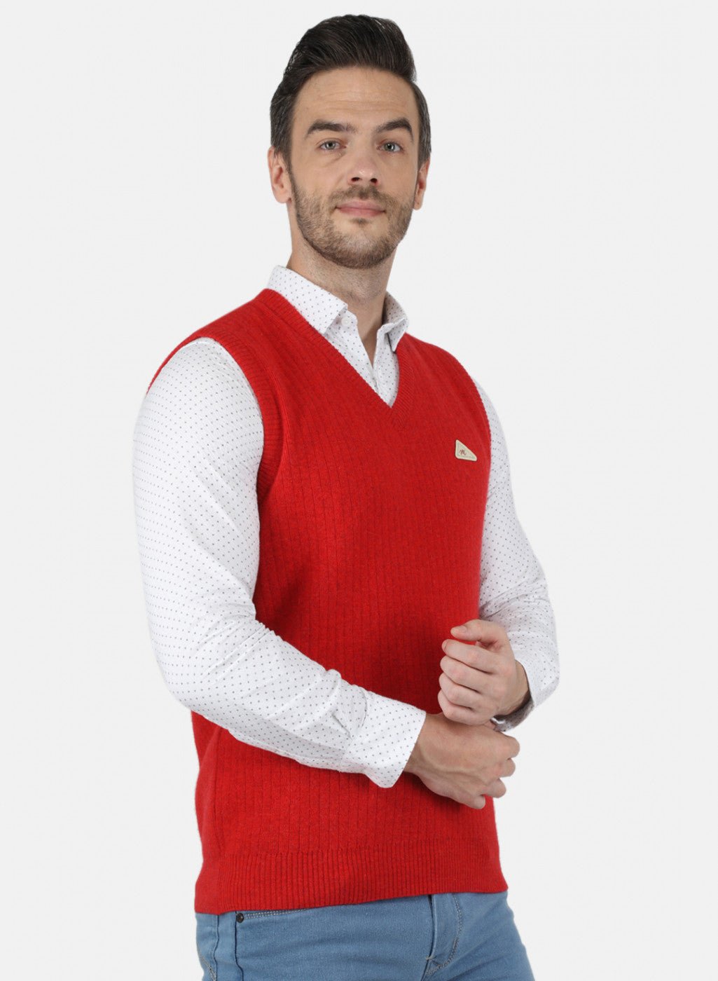 Men Red Solid Sweater