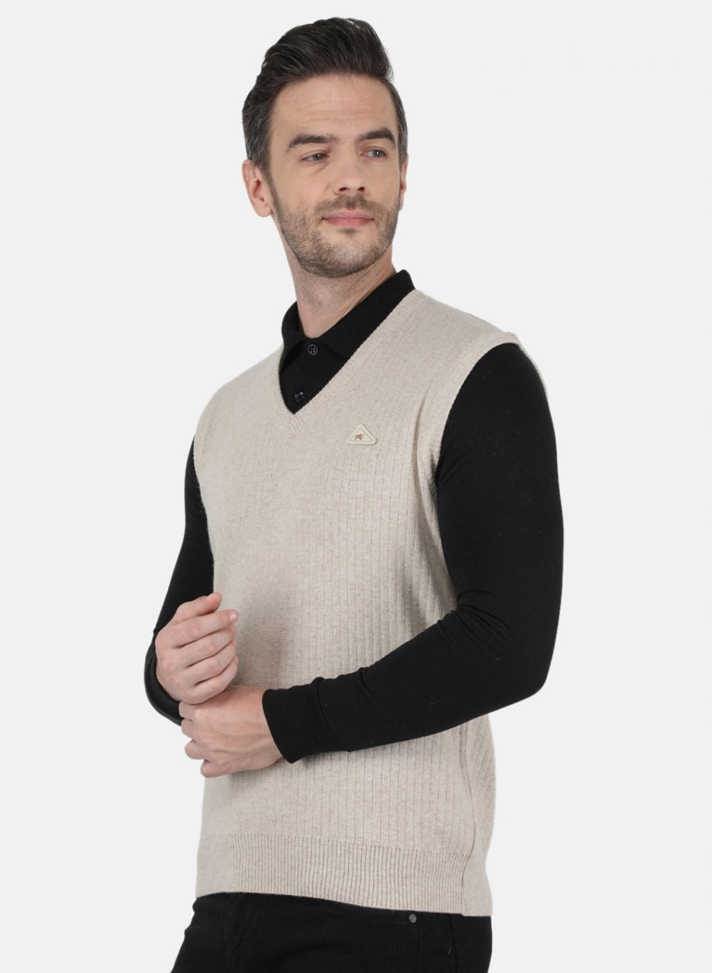 Men Beige Solid Sweater