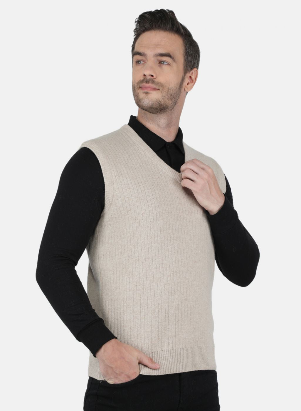 Men Beige Solid Sweater