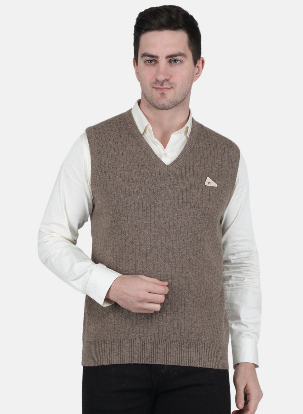 Men Beige Solid Sweater