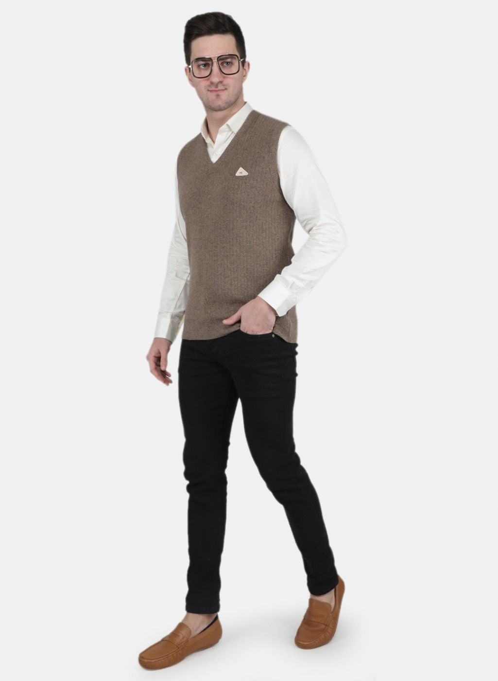 Men Beige Solid Sweater