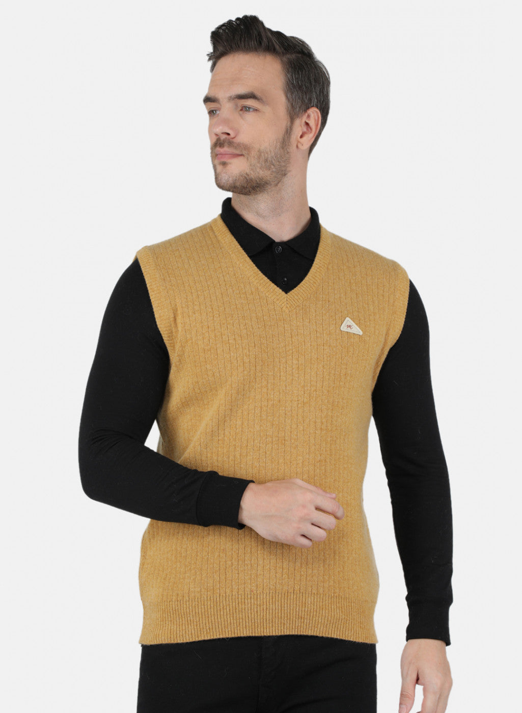Men Mustard Solid Sweater