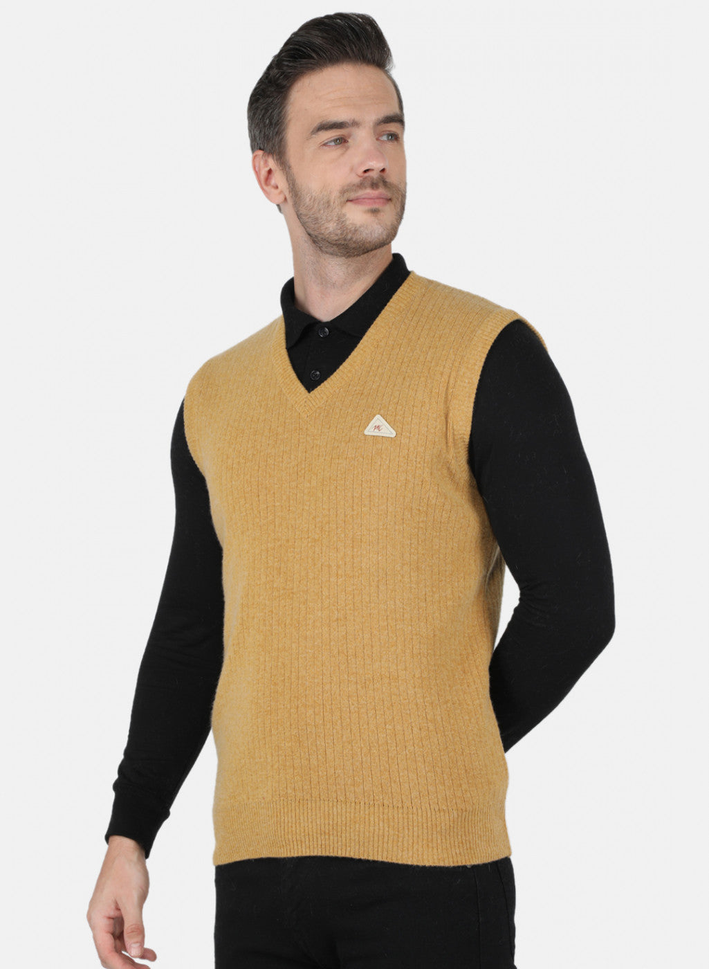 Men Mustard Solid Sweater