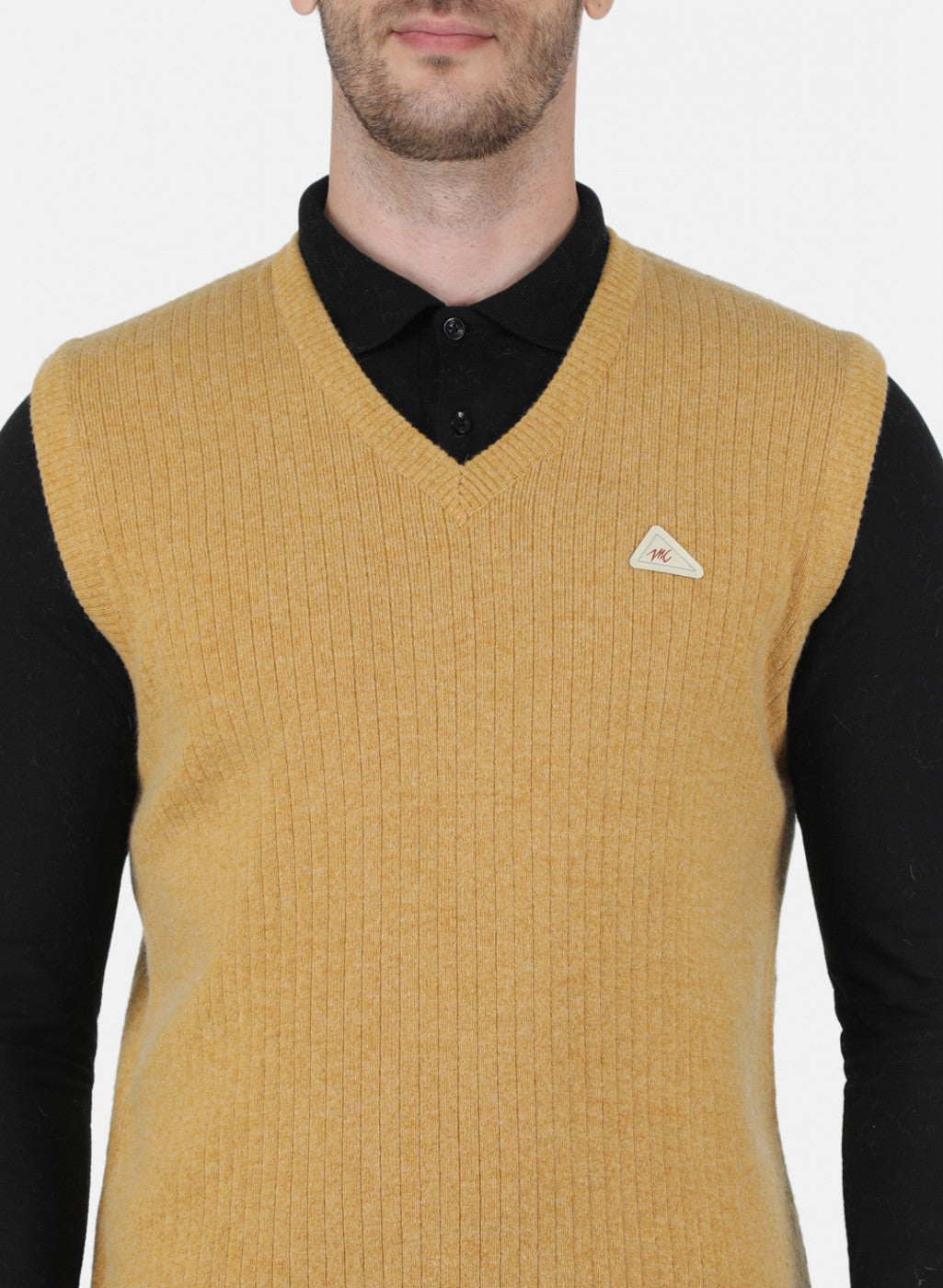 Men Mustard Solid Sweater