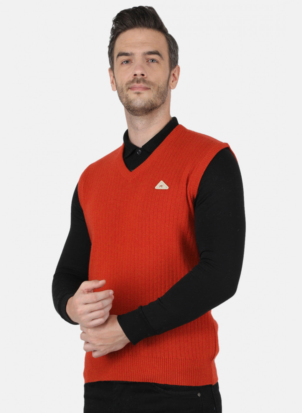 Men Orange Solid Sweater