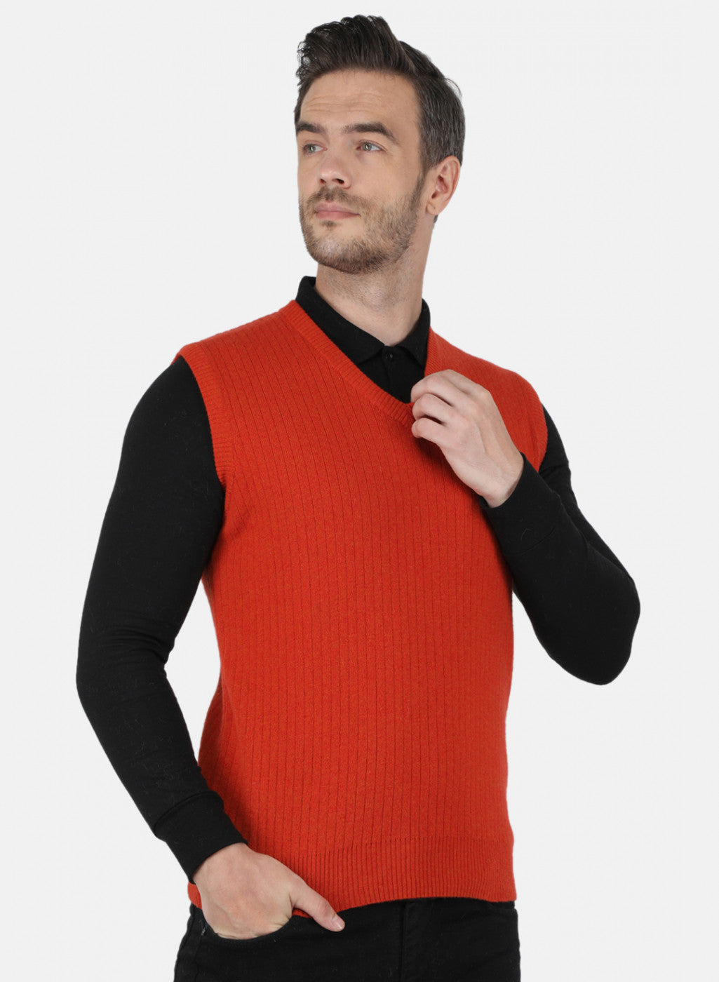 Men Orange Solid Sweater