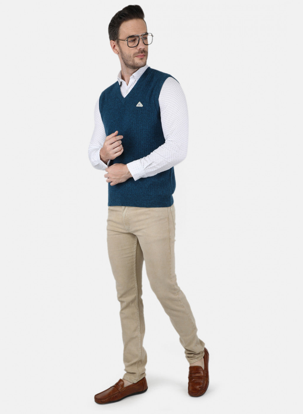 Men Blue Solid Sweater