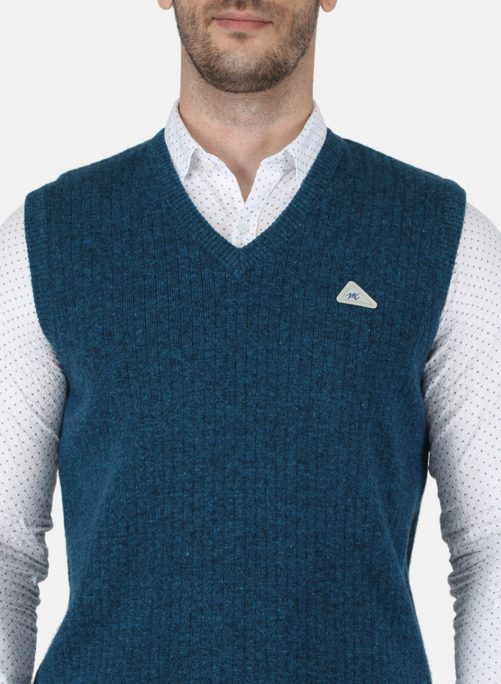 Men Blue Solid Sweater