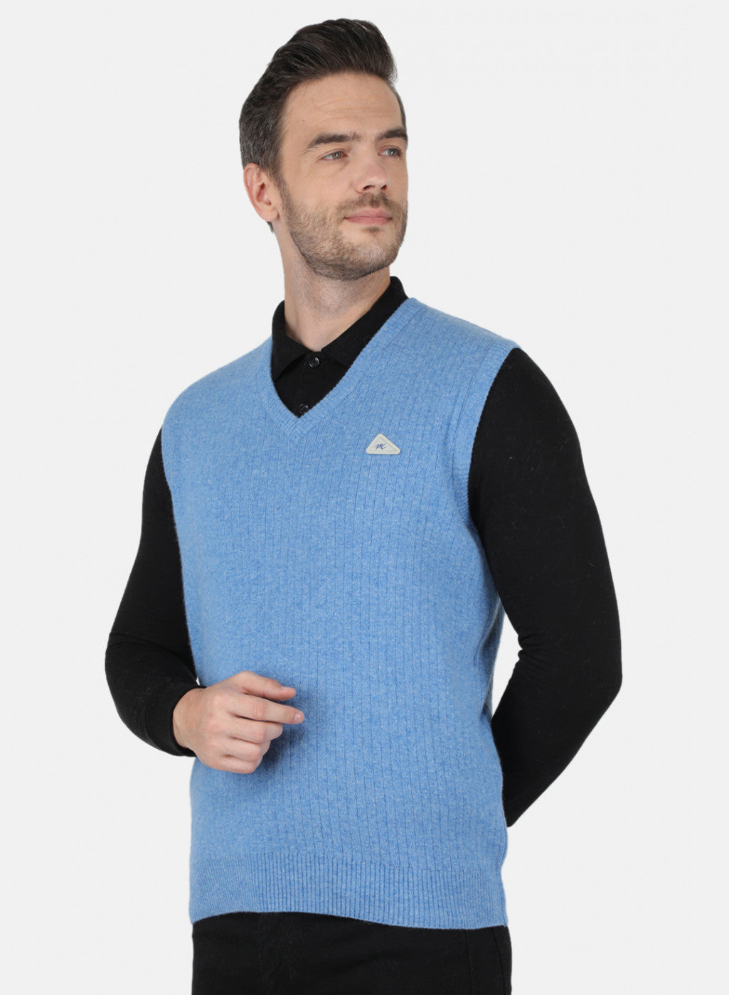 Men Blue Solid Sweater