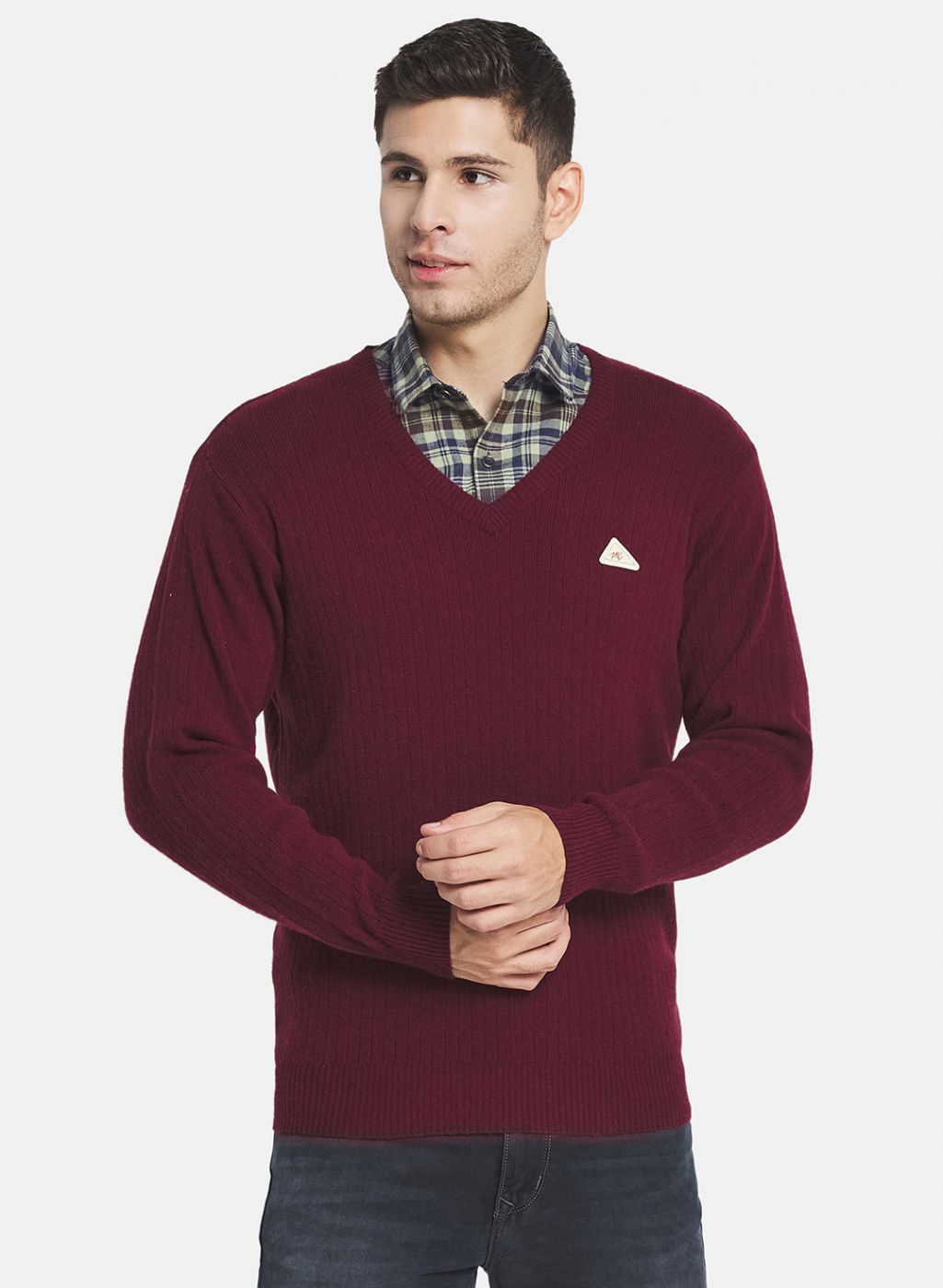 Men Maroon Solid Pullover