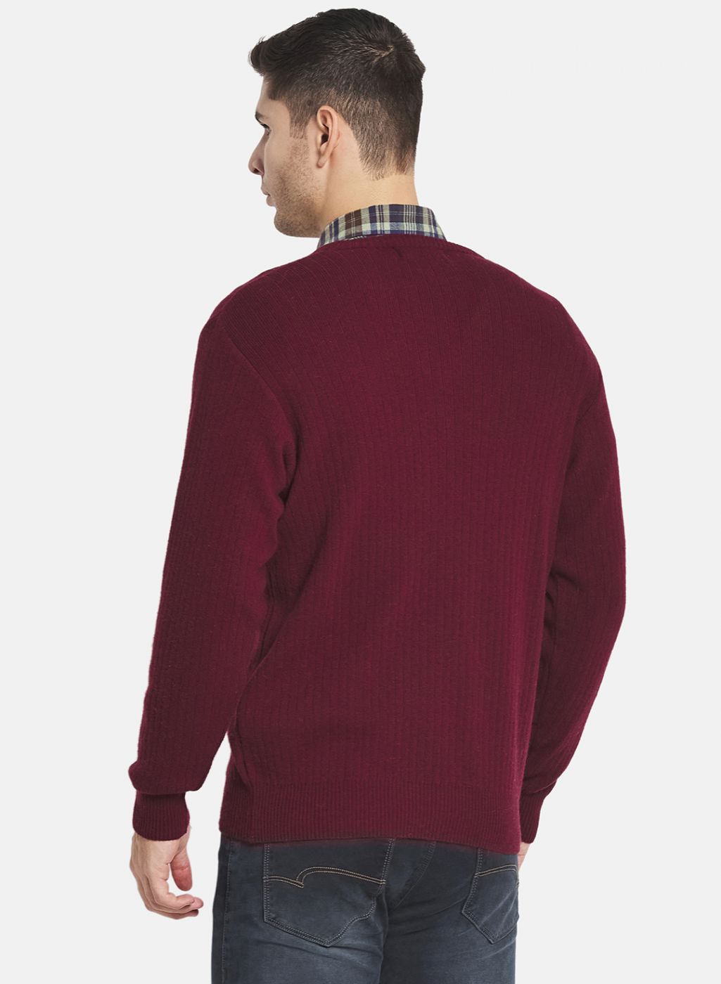 Men Maroon Solid Pullover
