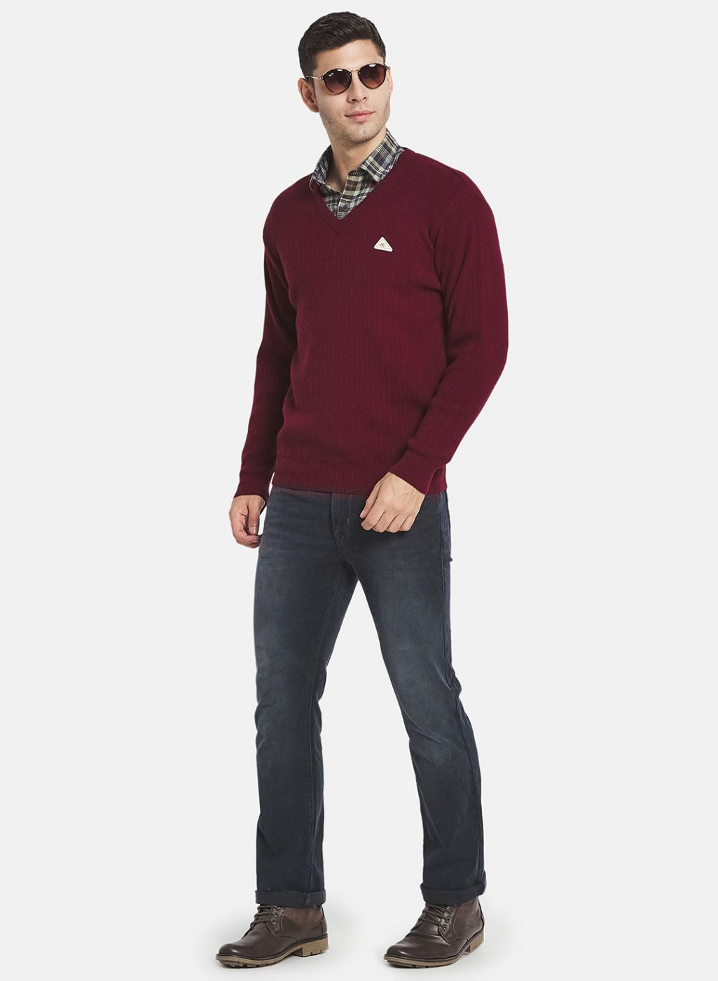 Men Maroon Solid Pullover