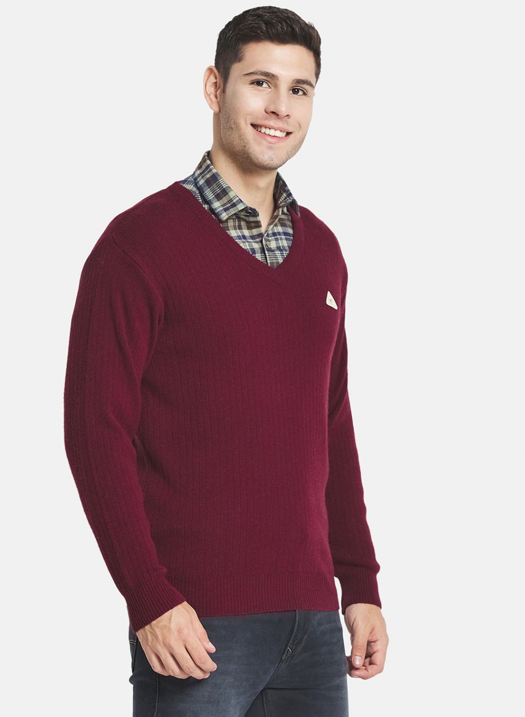 Men Maroon Solid Pullover