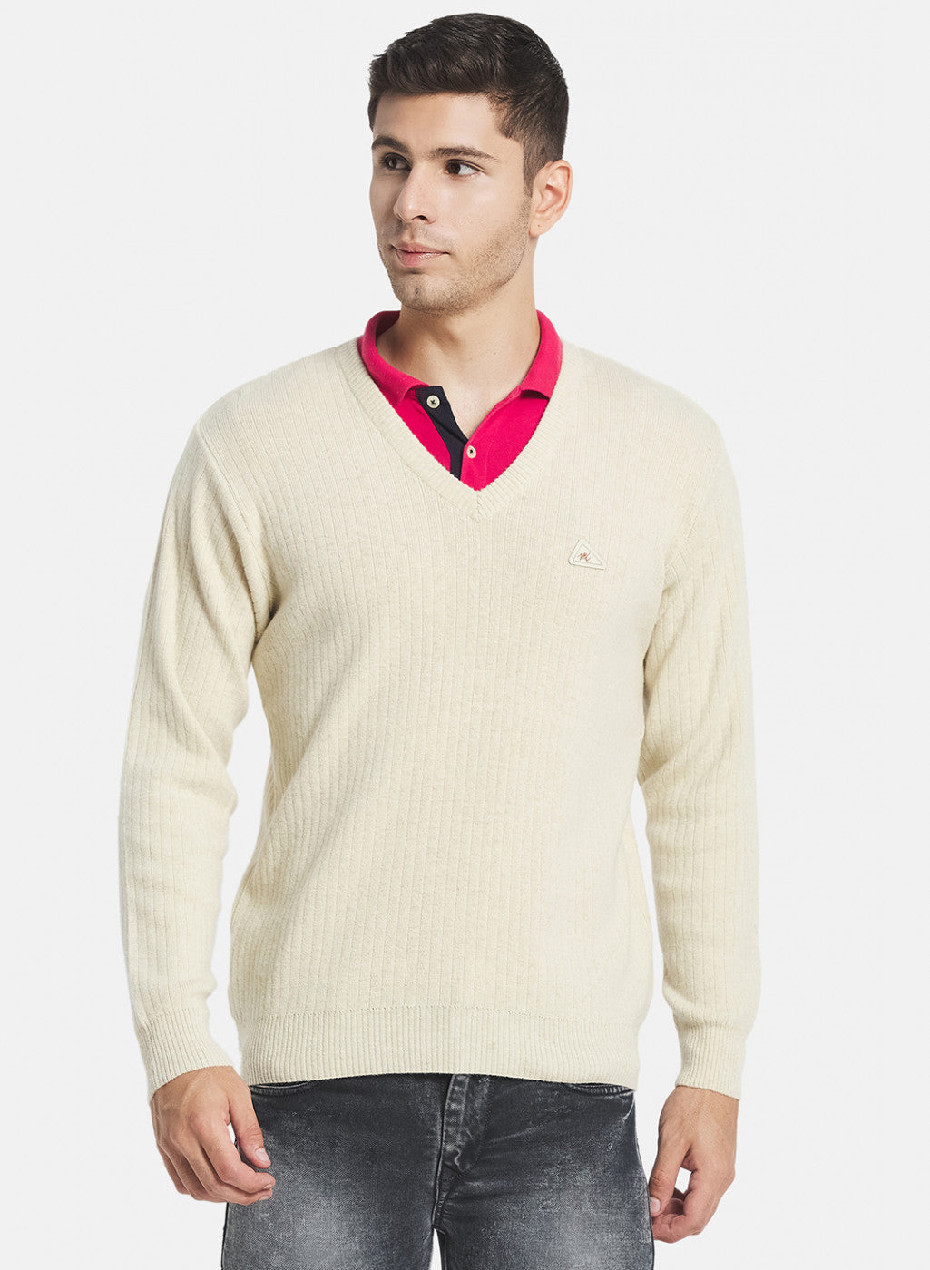 Men Off White Solid Pullover