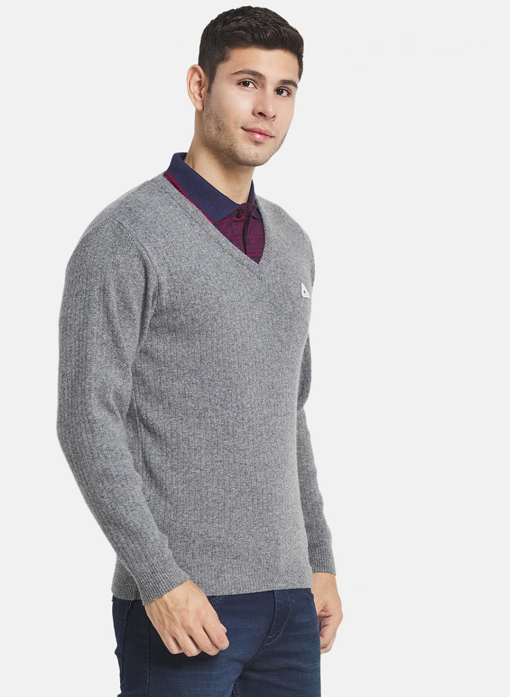 Men Grey Solid Pullover