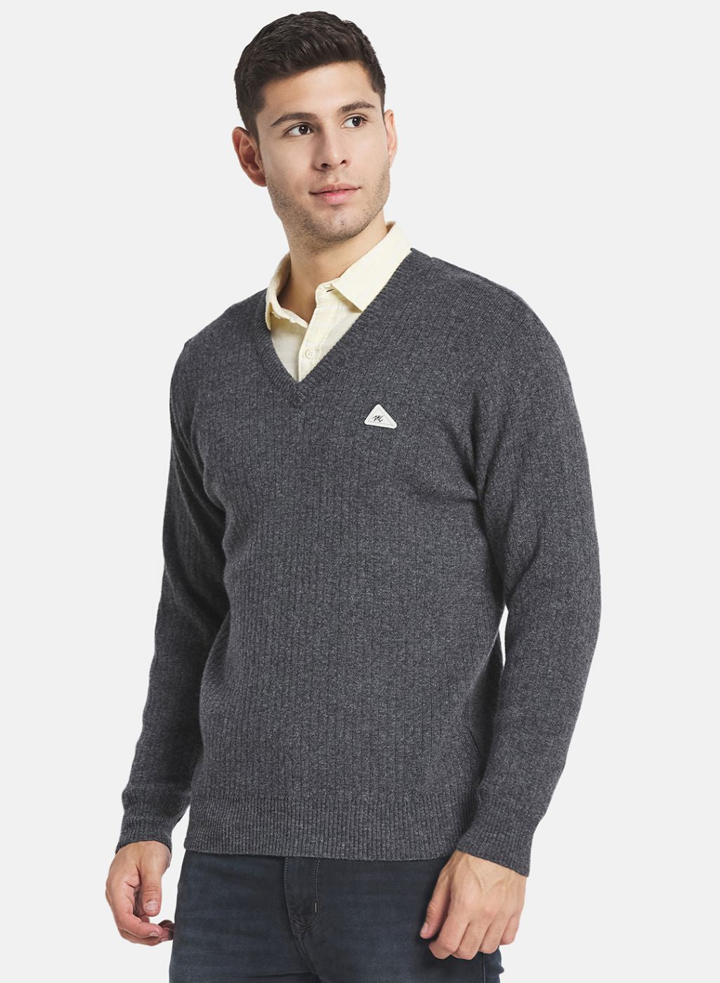Men Grey Solid Pullover