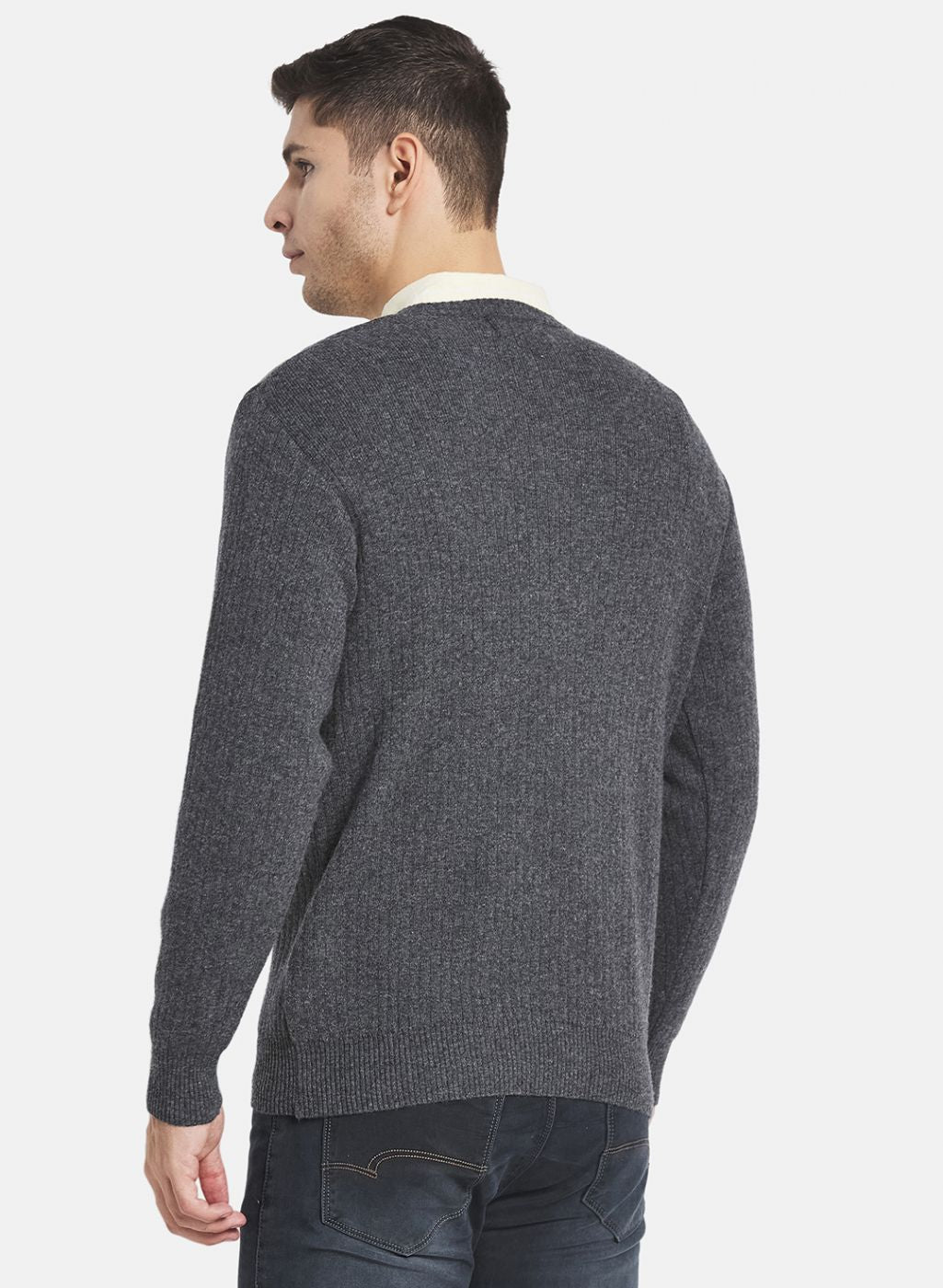Men Grey Solid Pullover