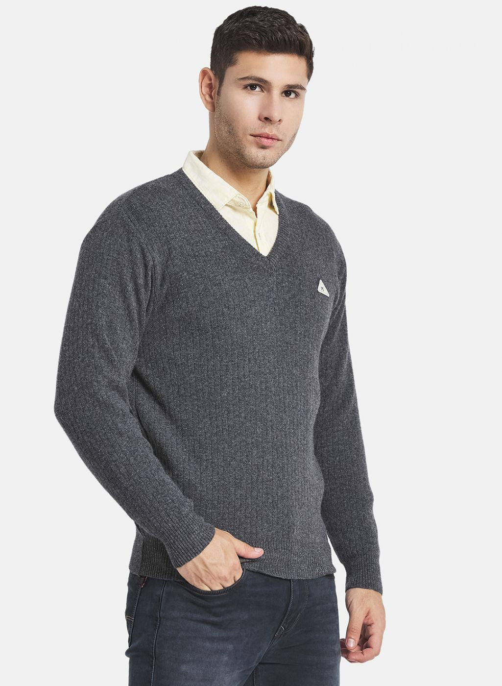 Men Grey Solid Pullover