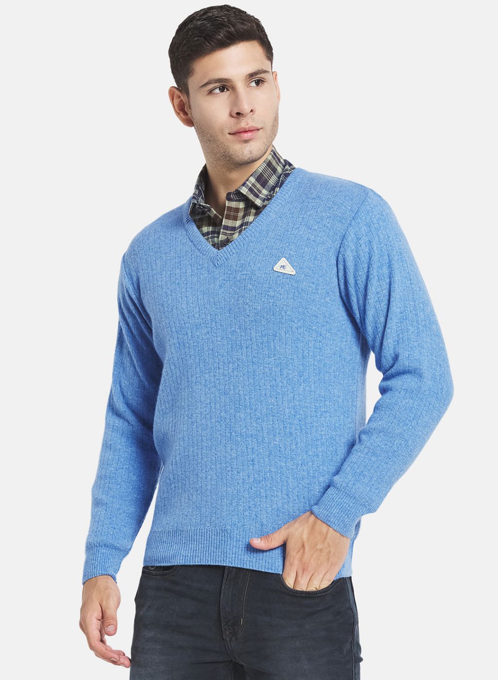 Men Blue Solid Pullover