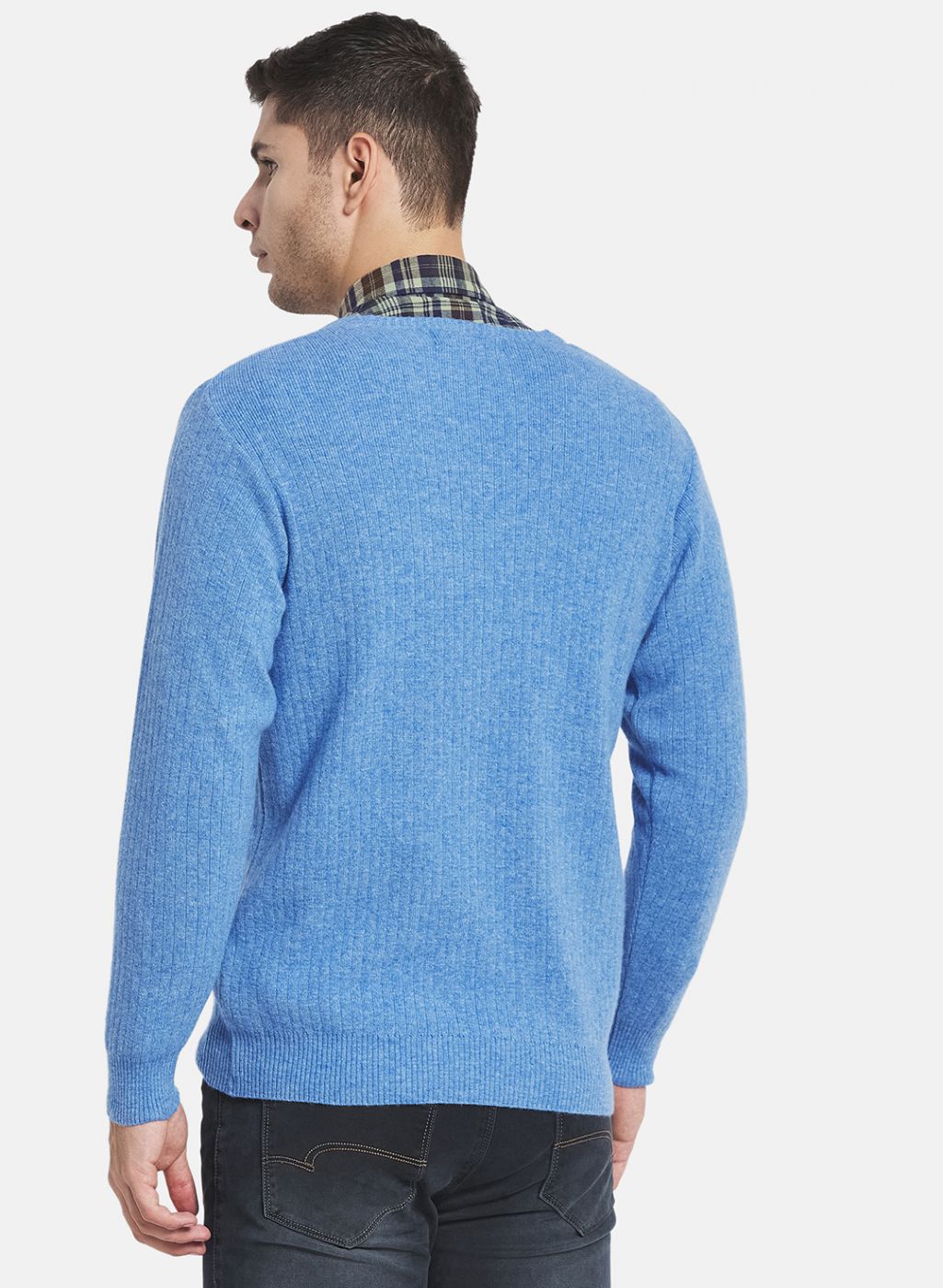 Men Blue Solid Pullover
