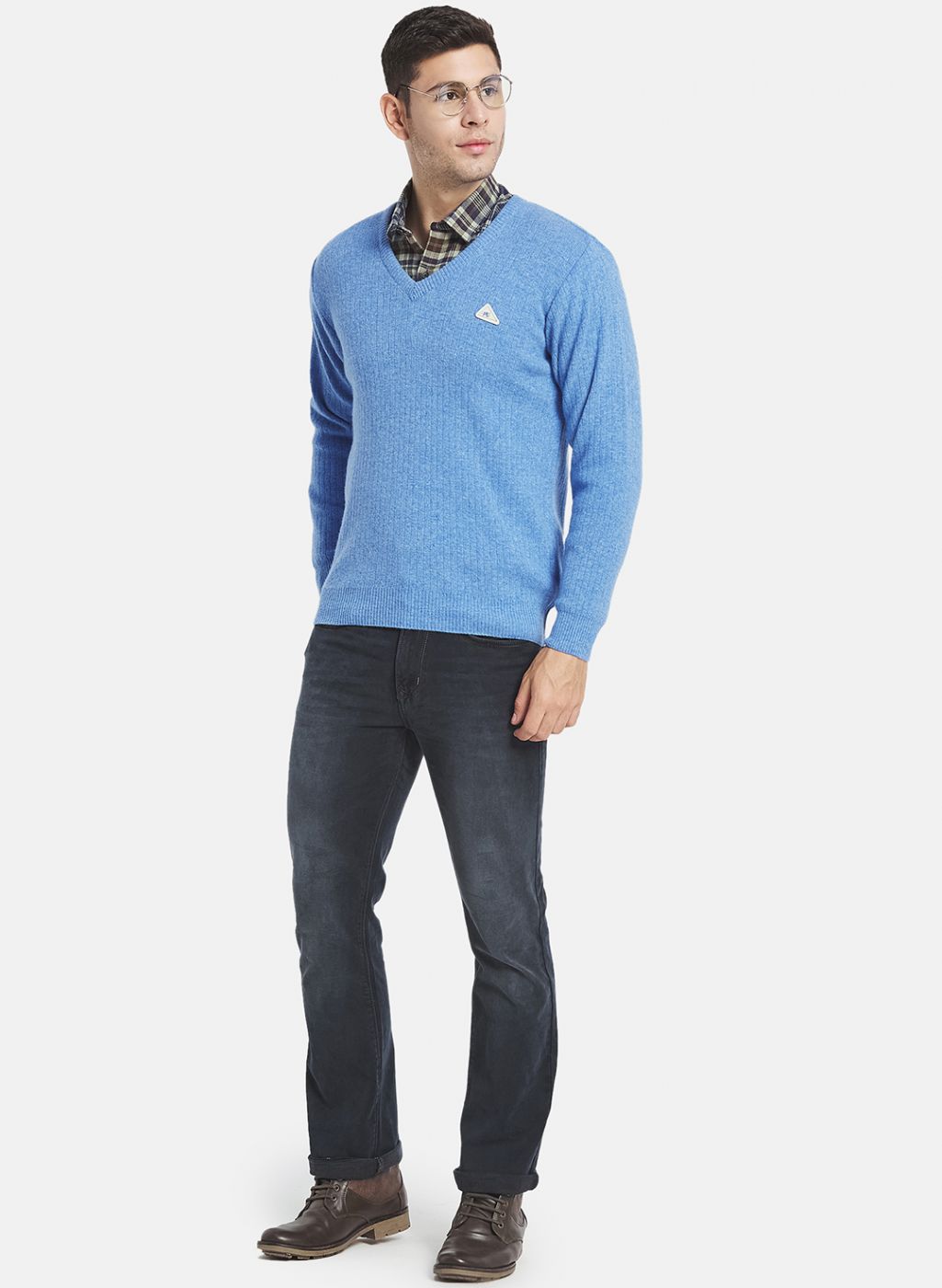 Men Blue Solid Pullover