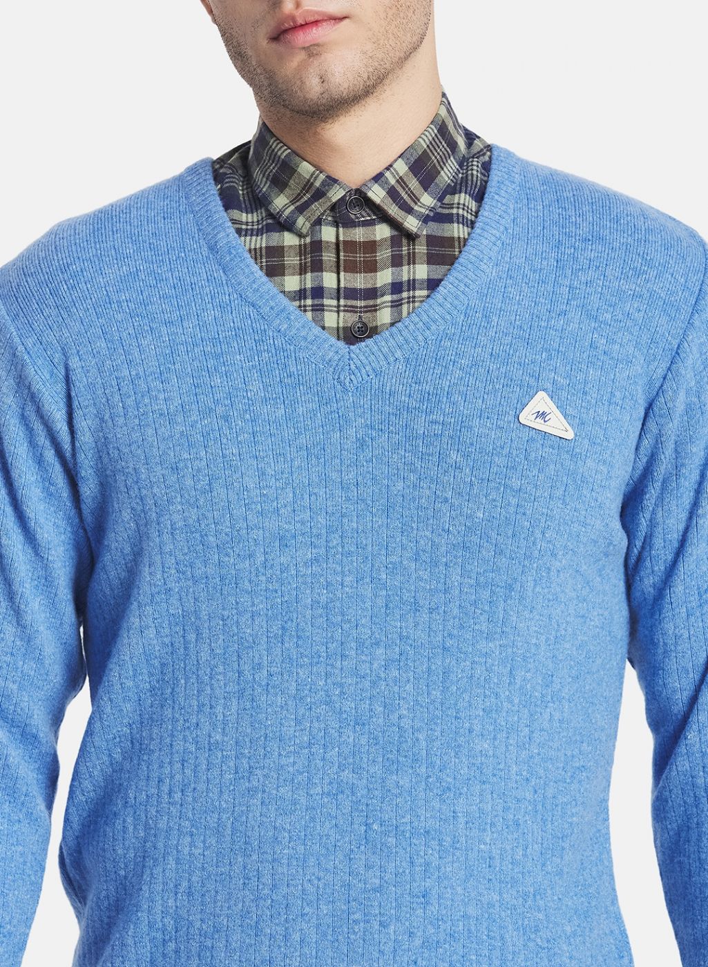 Men Blue Solid Pullover