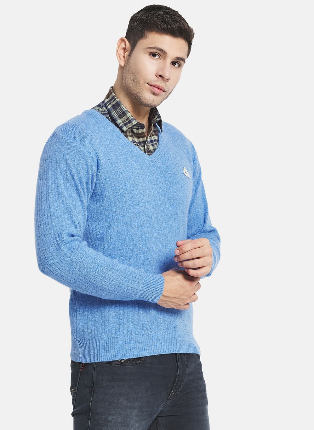 Men Blue Solid Pullover