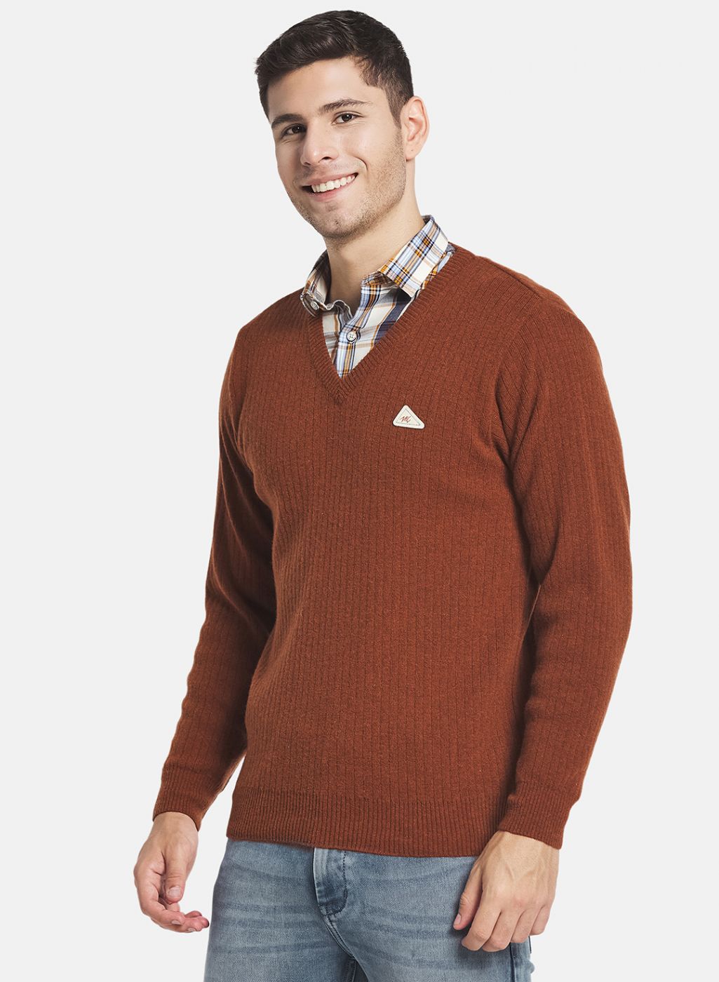 Men Brown Solid Pullover