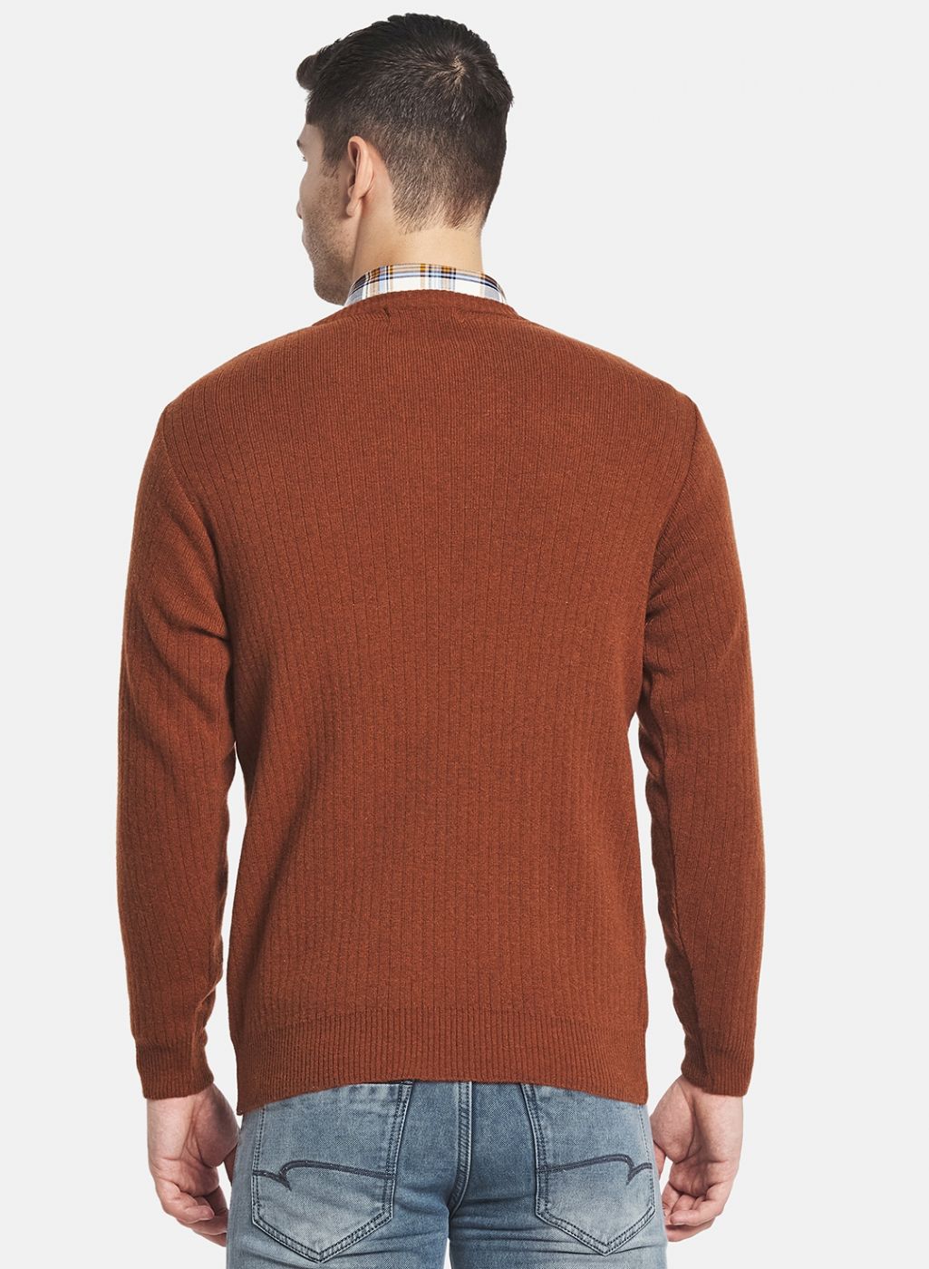 Men Brown Solid Pullover