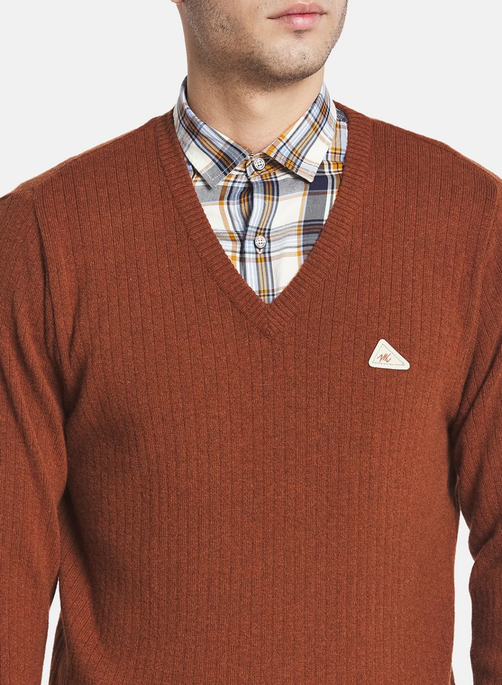 Men Brown Solid Pullover