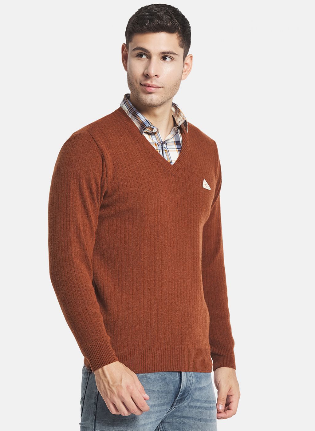 Men Brown Solid Pullover