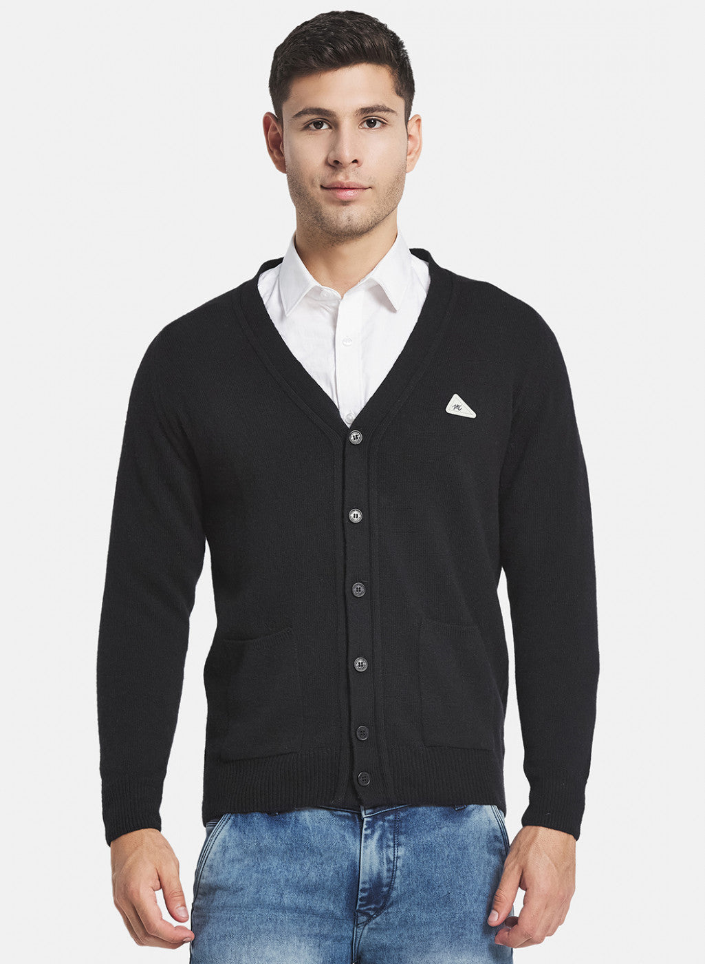 Men Black Solid Cardigan