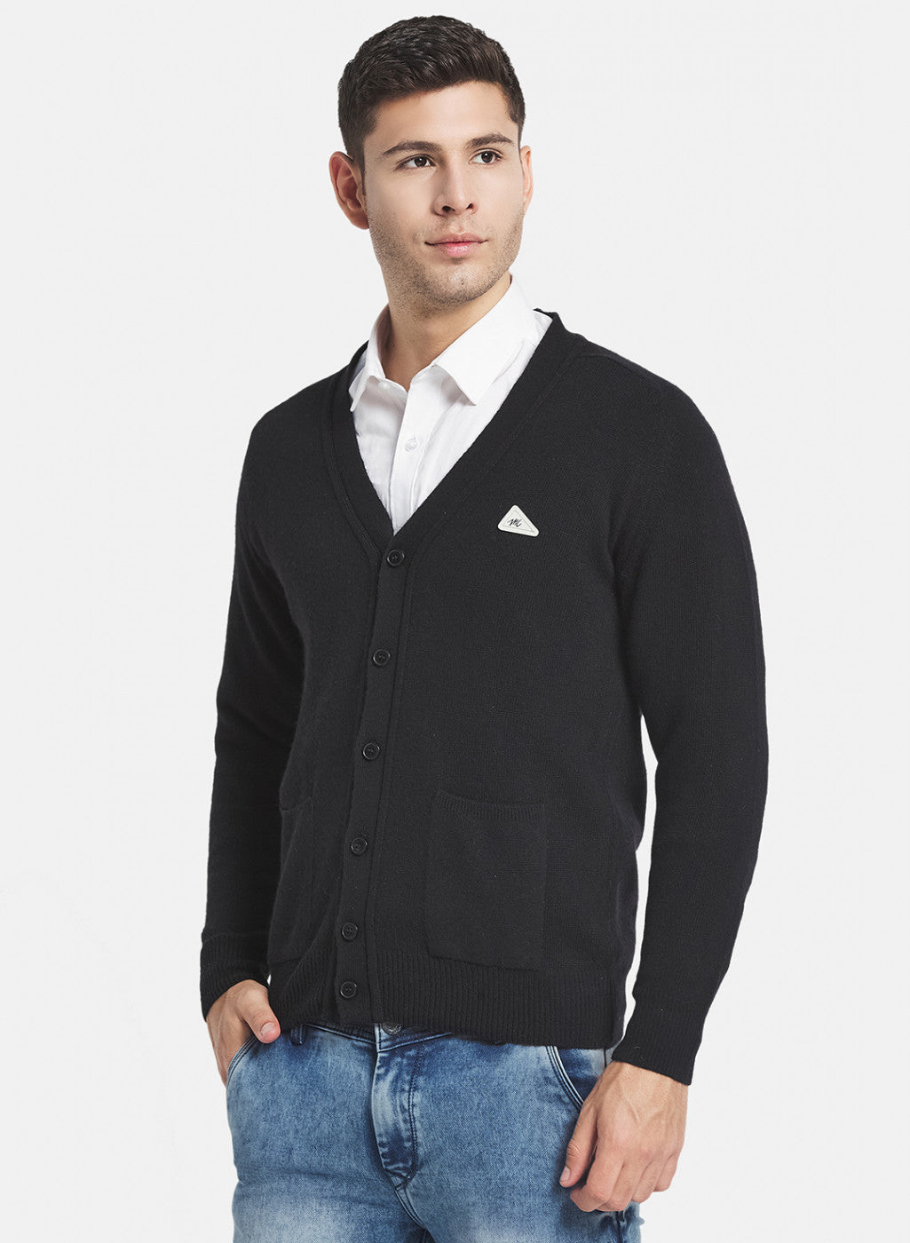 Men Black Solid Cardigan