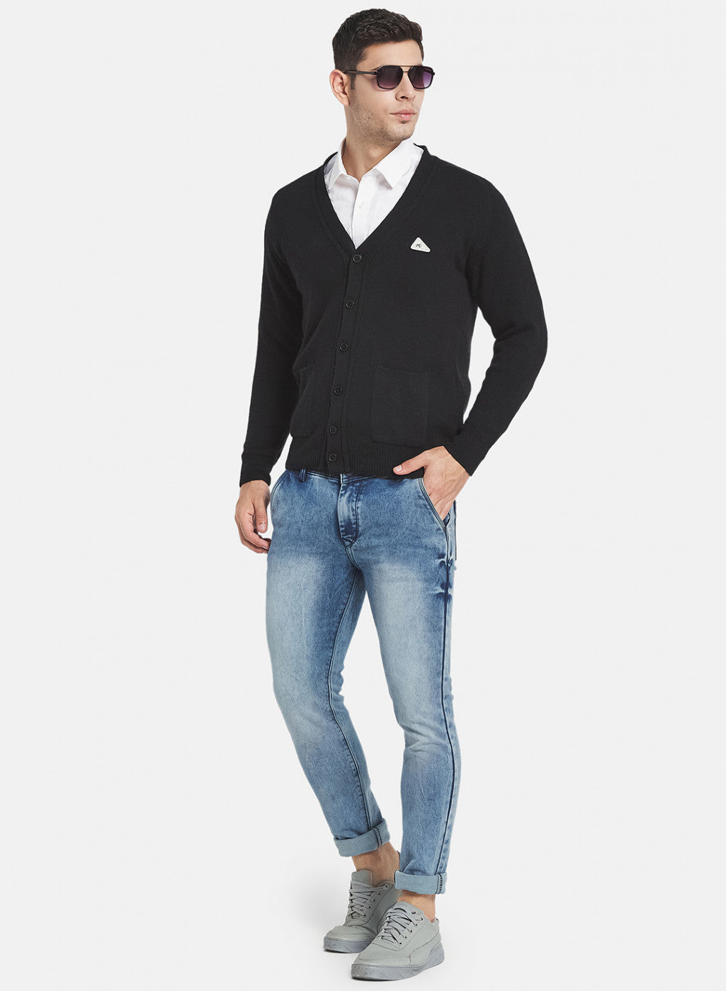 Men Black Solid Cardigan