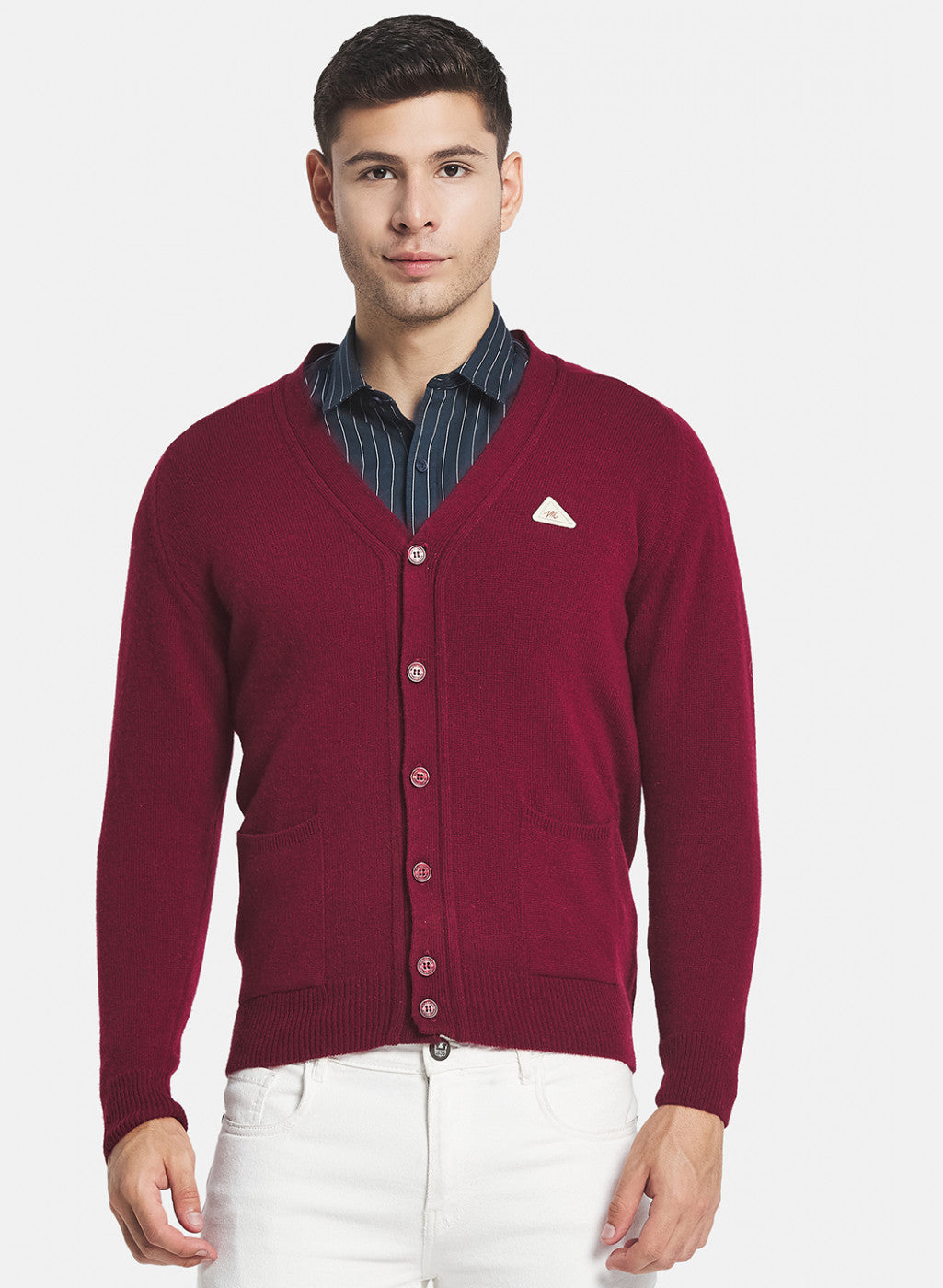 Men Maroon Solid Cardigan