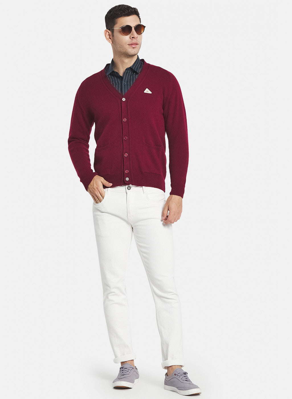 Men Maroon Solid Cardigan