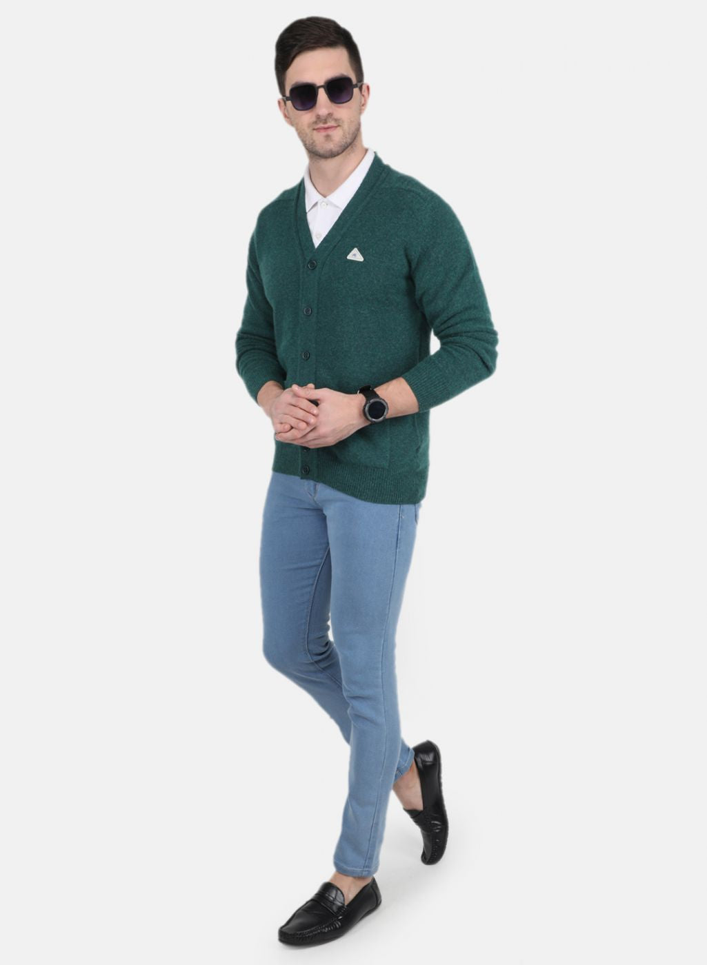 Men Green Solid Cardigan