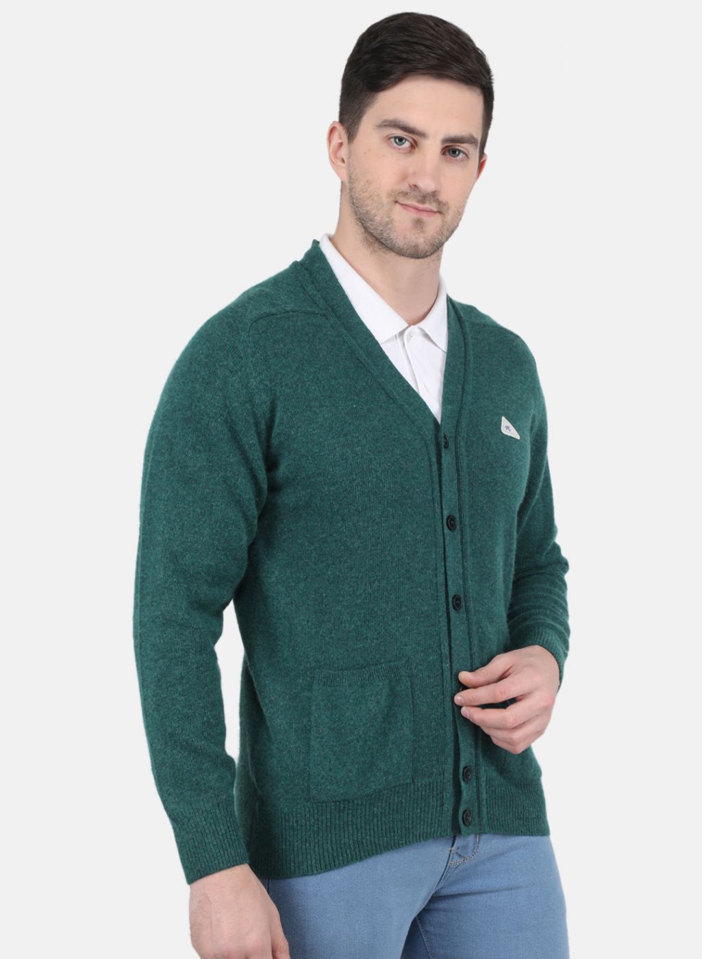 Men Green Solid Cardigan