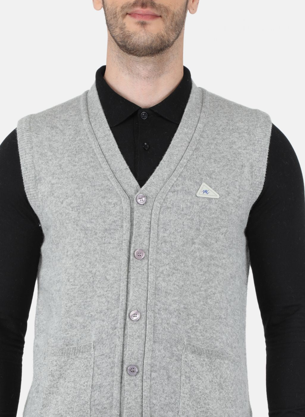 Men Grey Solid Cardigan