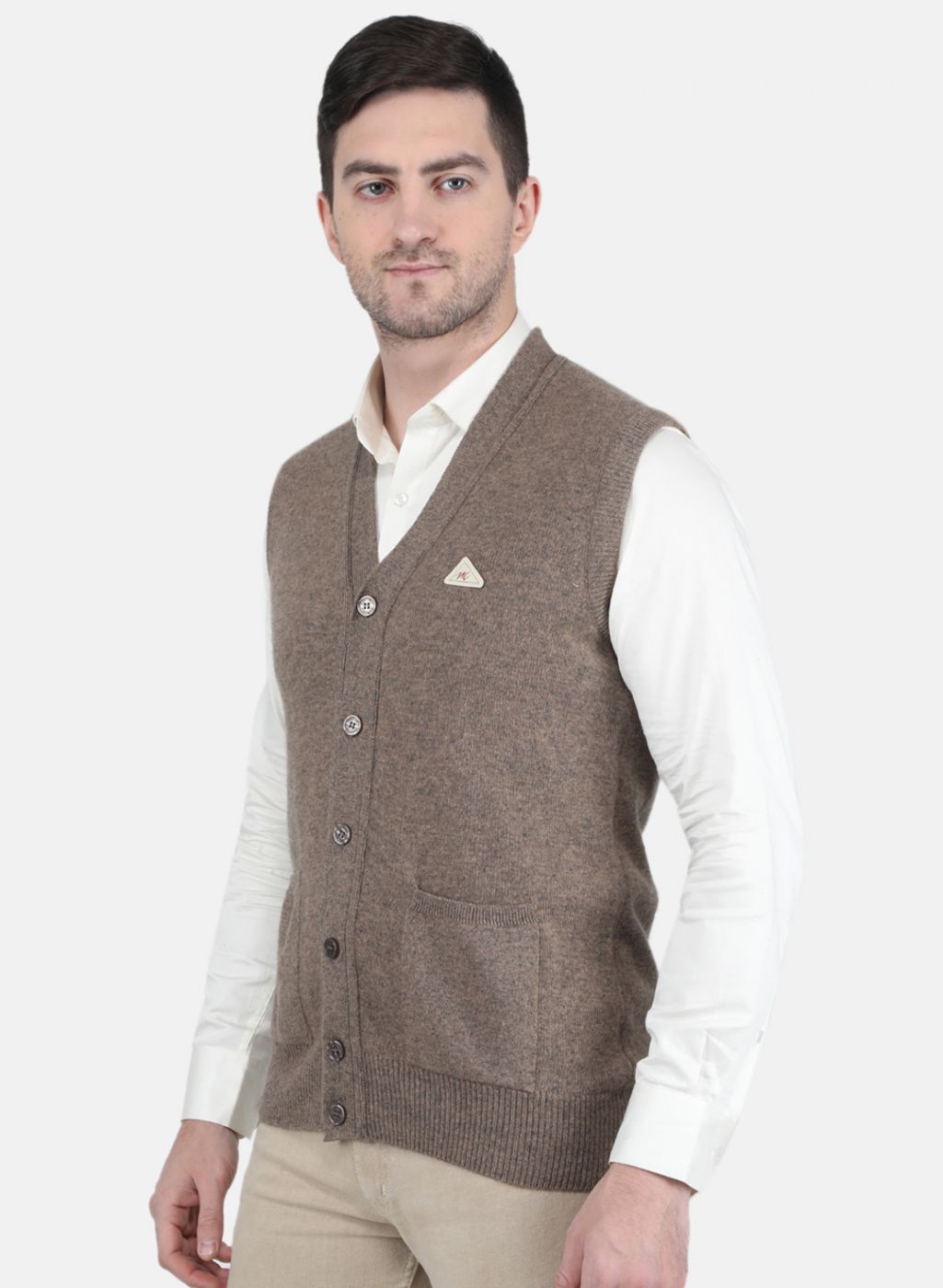 Men Beige Solid Cardigan