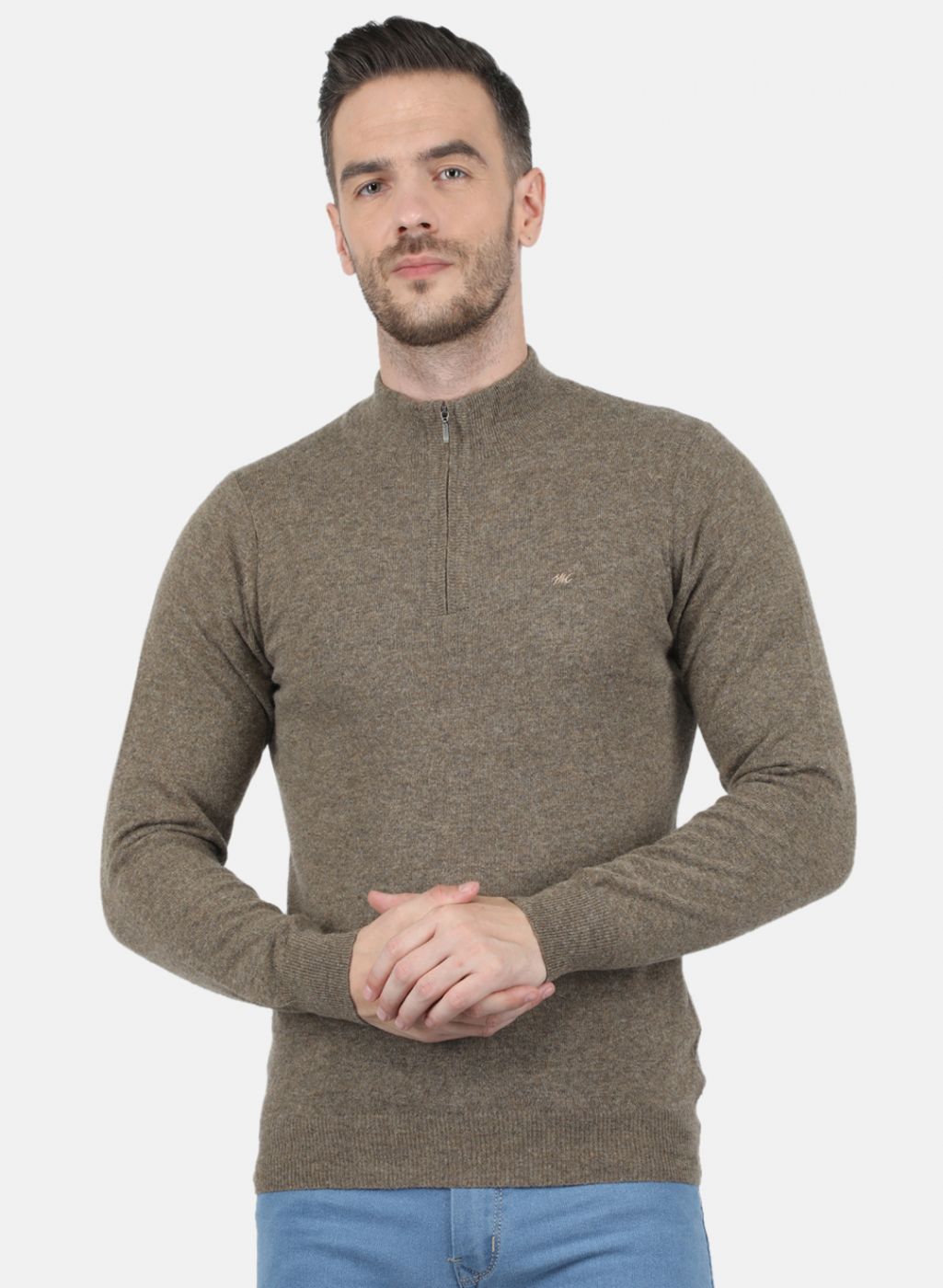 Men Brown Solid Pullover