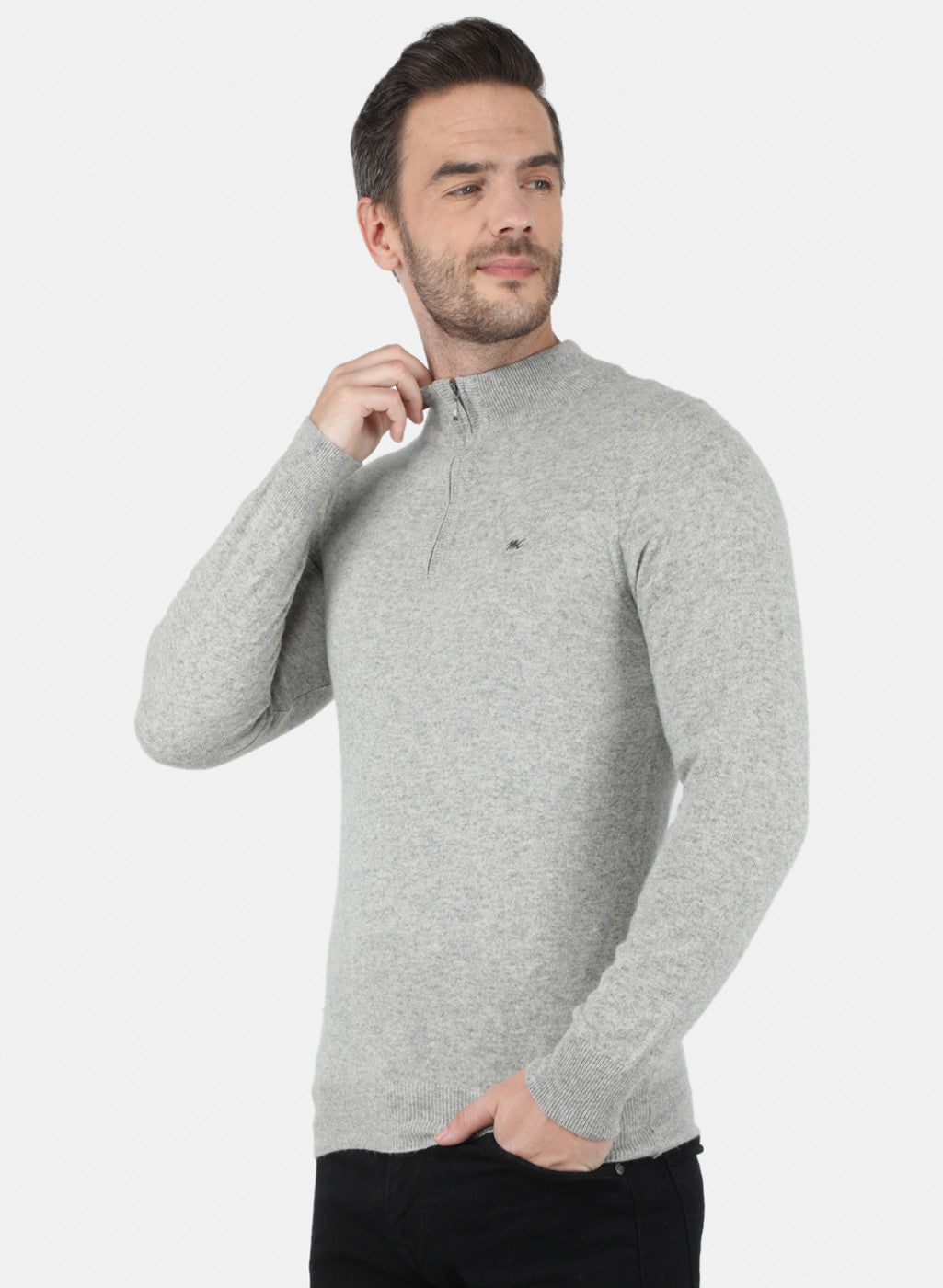 Men Grey Solid Pullover