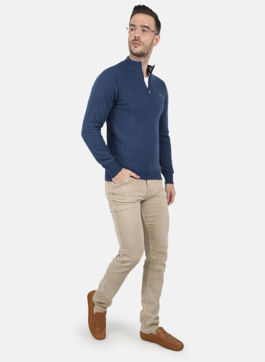 Men Blue Solid Pullover