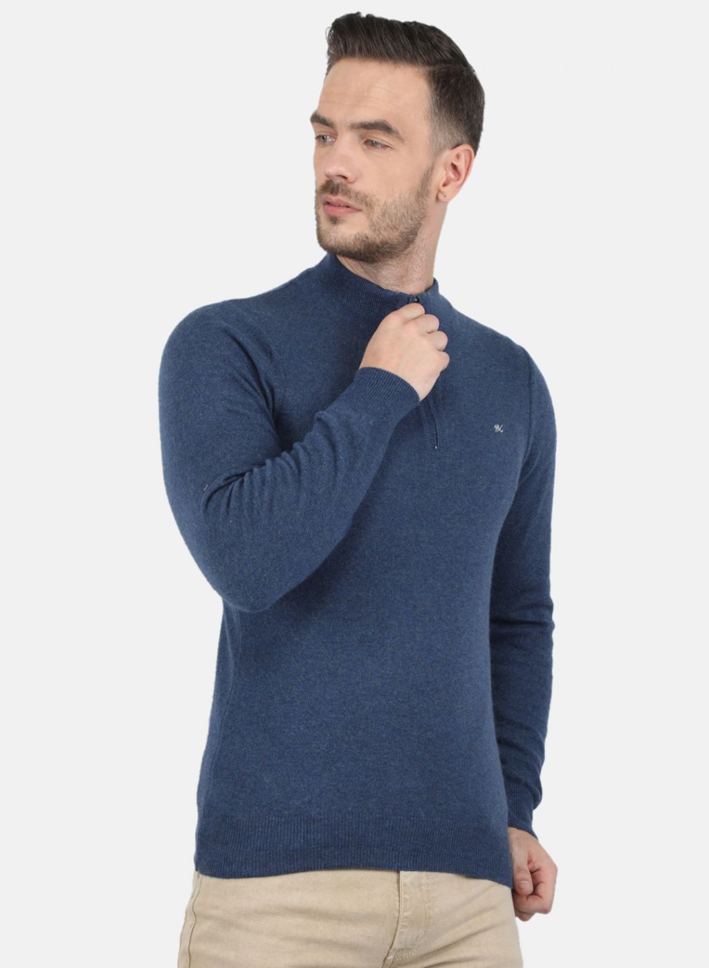 Men Blue Solid Pullover